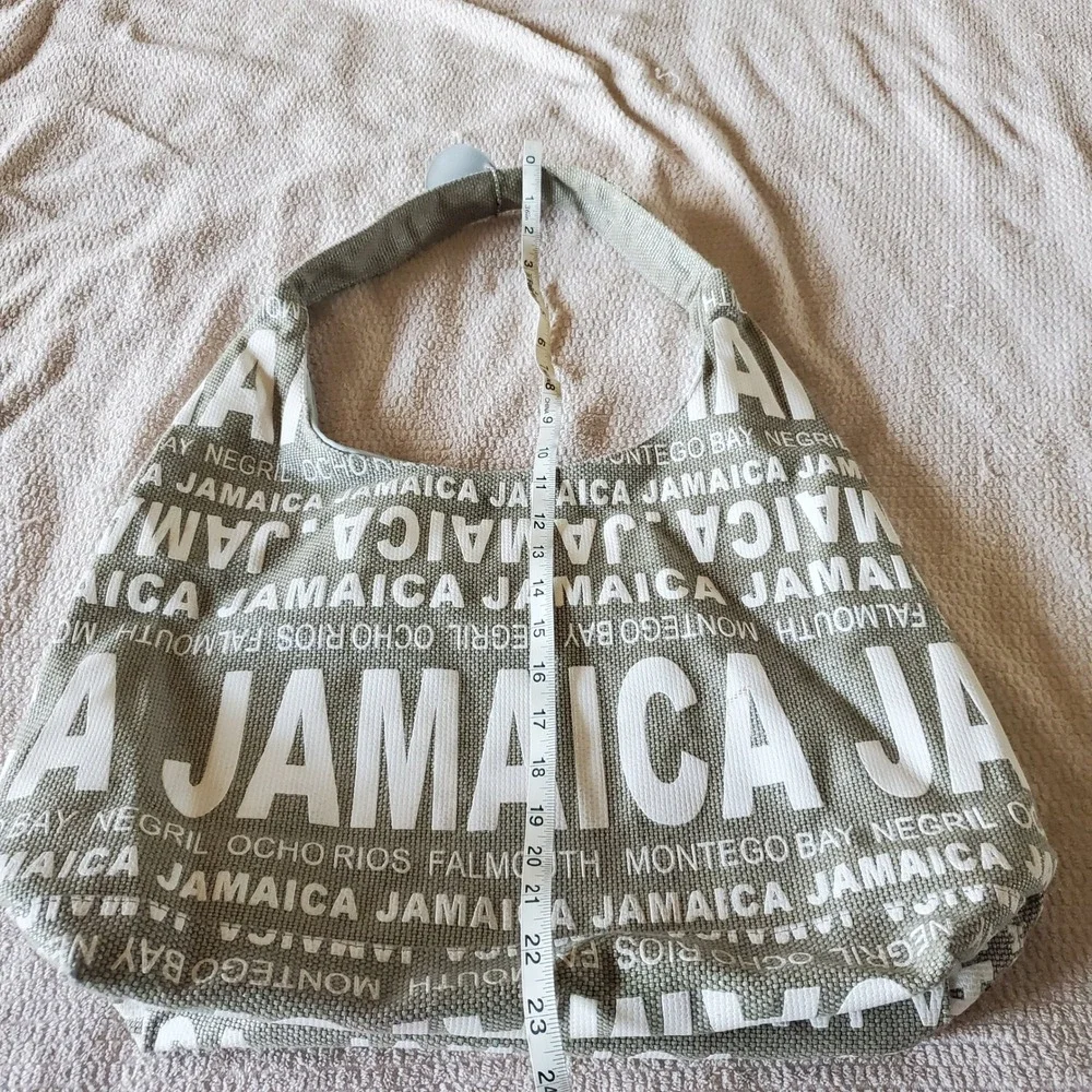 Robin‎ Ruth Jamaica Canvas Hobo Bag  Gray white Souvenir Shoulder Bag NWOT